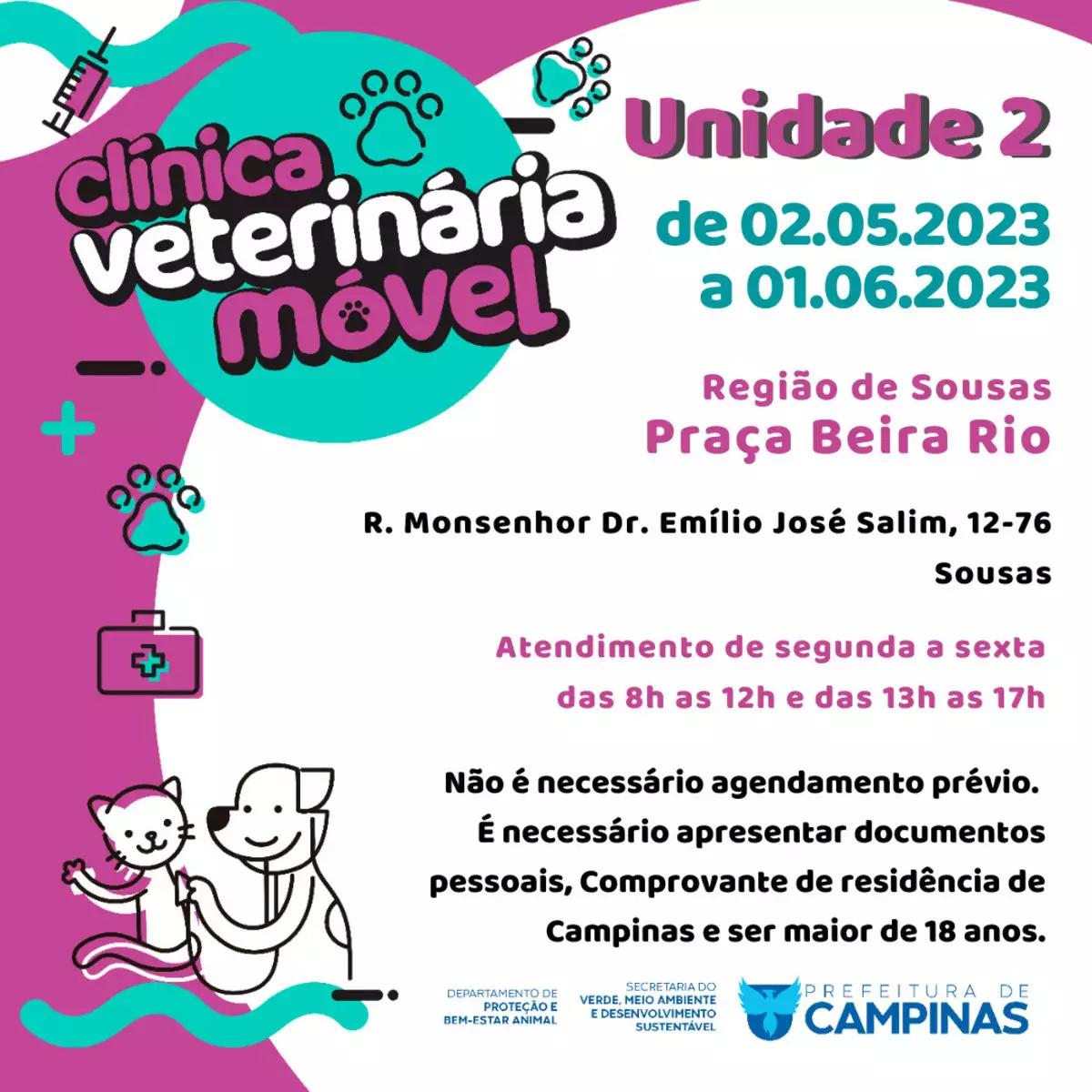 Região de Sousas recebe Clínica Veterinária Móvel no mês de maio