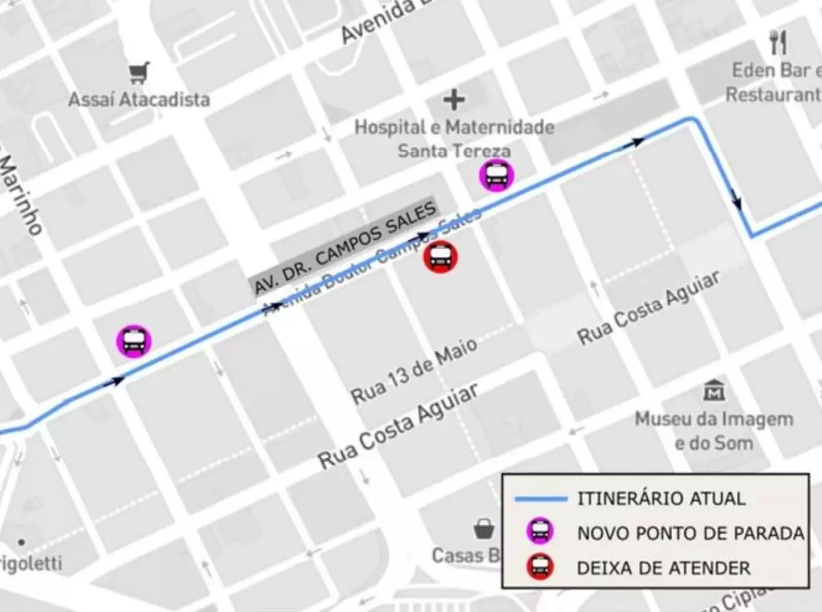 Linhas 255 Parque Via Norte e 265 Padre Anchieta terão alteração nos locais de parada na Campos Sales